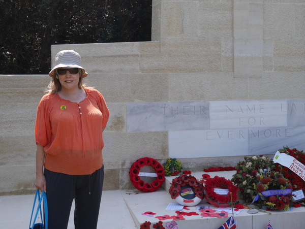 Trish at the memorial at Anzac Cove